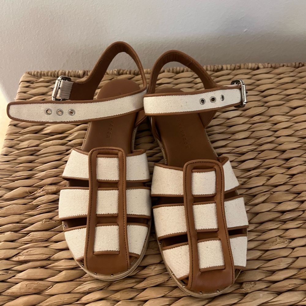 COPY - Freda Salvador Sera Fisherman Sandal in Ivory Canvas- worn once